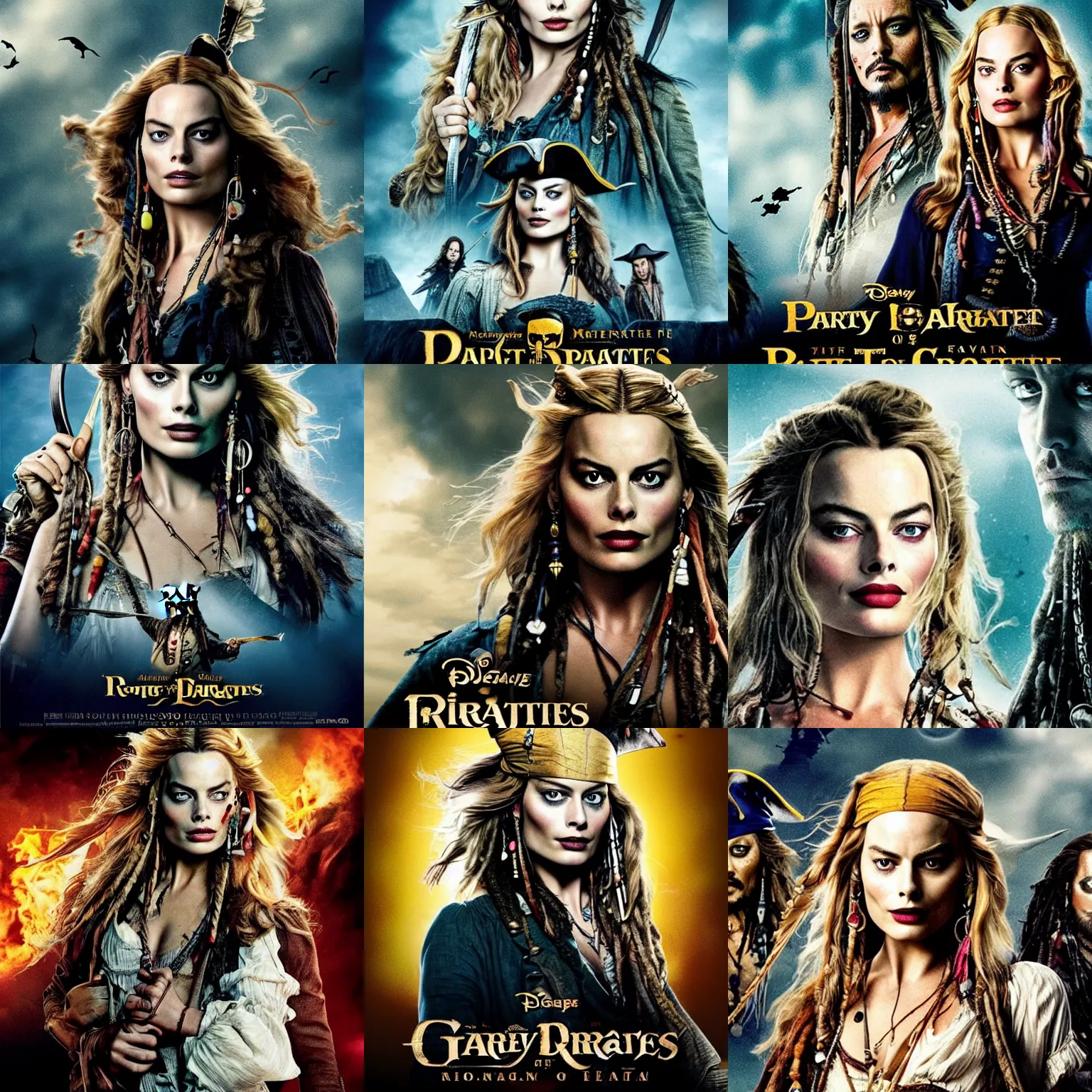 Prompt: margot robbie replacing johnny depp in the lead role in pirates of the caribbean ( 2 0 2 4 ), movie poster