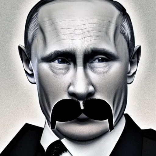 Prompt: vladimir putin with a hitler mustache and outfit