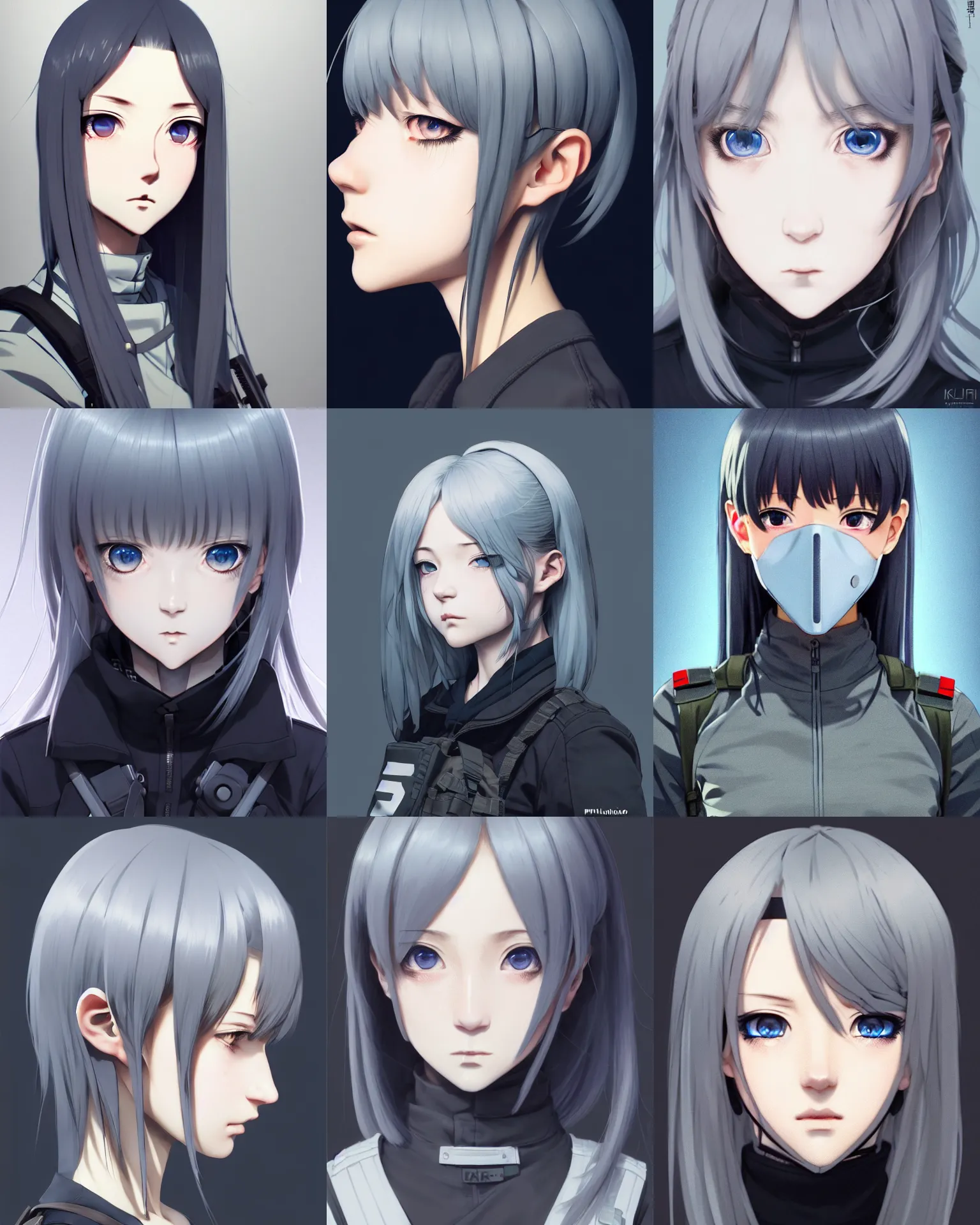 Prompt: profile of girl wearing tactical mask, grey hair, blue eye. anime, symmetry face, fine details. girls frontline, an 9 4, ak 1 2, realistic shaded lighting, by ilya kuvshinov, kidmo, trending on artstation, magali villeneuve, artgerm, jeremy lipkin, caidychen, tomoyuki yamasaki