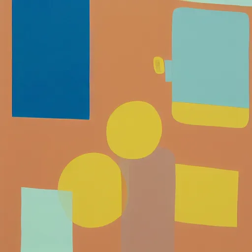 Image similar to A painting of phone, abstract painting in the style of Sophie Taeuber-Arp and Gary Hume and Tatsuro Kiuchi, flat colour-block style, geometric abstraction, earthy light pastel colours