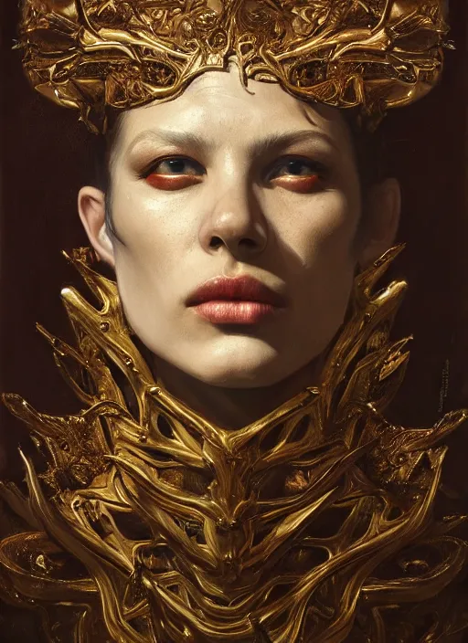 Image similar to highly detailed oil painting | very intricate | cinematic lighting | award - winning | the devils mask by alexander mcqueen | by roberto ferri, by leng jun, by j. c. leyendecker and klimt, american romanticism, by austin osman spare, artstation, cgsociety, official art, octane