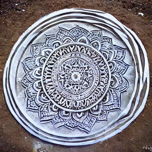 Image similar to mandala carved into the side of a mountain