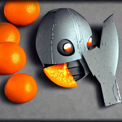 Image similar to the iron giant with orange peel texture, realistic, render