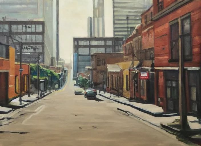 Image similar to oil painting of a run down street in Pittsburgh