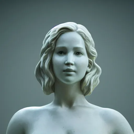 Image similar to a marble statue of Jennifer Lawrence as a heroine, in a museum, by beeple