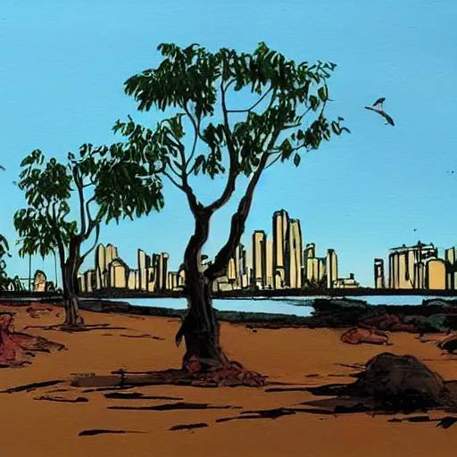 Prompt: The City of Darwin, Northern Territory, landscape concept art painting by Frank Miller