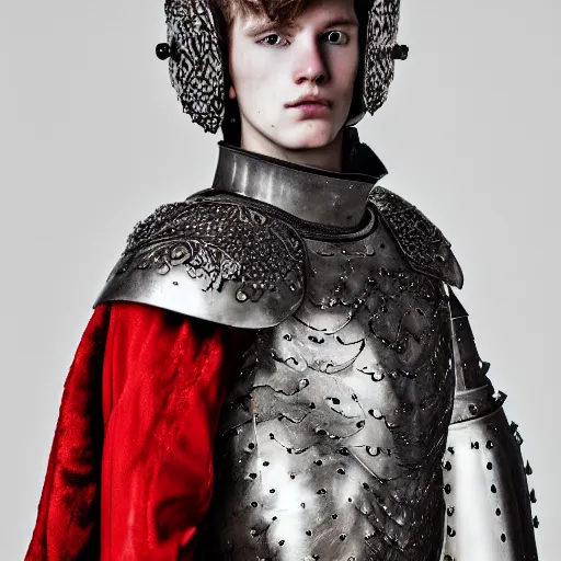 Prompt: a portrait of a beautiful young nordic male wearing an alexander mcqueen armor , photographed by andrew thomas huang, artistic