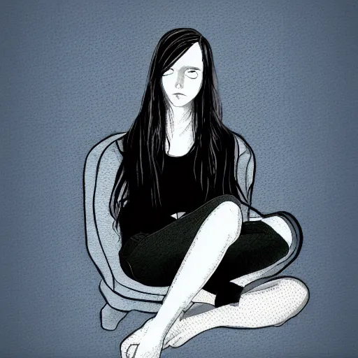 Image similar to teenage emo girl sitting on a bed, doodle, digital art