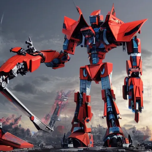 Image similar to giant robots fighting in a U.N. sanctioned battle to resolve a land dispute