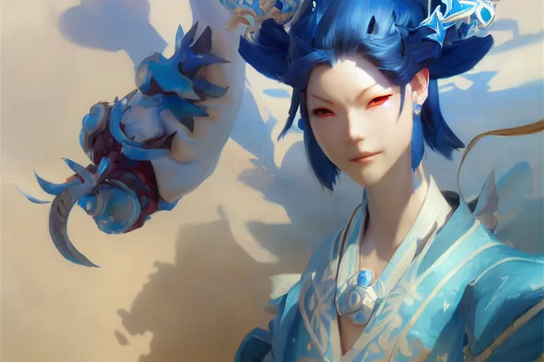 Prompt: onmyoji, onmyoji detailed art, artstation, vibrant colors and hard shadows and strong rim light, light blue sky, cool white color temperature, painting by gaston bussiere and craig mullins, art by wlop, league of legends artstation