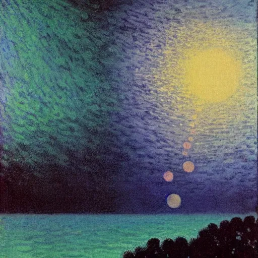 Prompt: many stars in the sky ⭐, turbulent water below. by karel thole and claude monet, oil on canvas