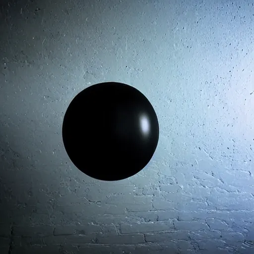 Image similar to Vantablack orb floating in midair, photograph, laboratory