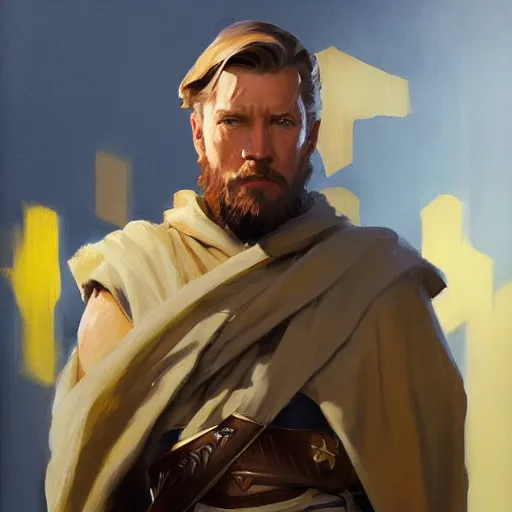 Image similar to greg manchess portrait painting of armored obi wan kenobi as overwatch character, medium shot, asymmetrical, profile picture, organic painting, sunny day, matte painting, bold shapes, hard edges, street art, trending on artstation, by huang guangjian and gil elvgren and sachin teng