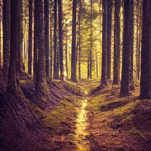 Prompt: bright nordic forest, sparkling spirits, detailed wide shot, dirt, ground detailed, wet eyes reflecting into eyes reflecting into infinity, beautiful lighting