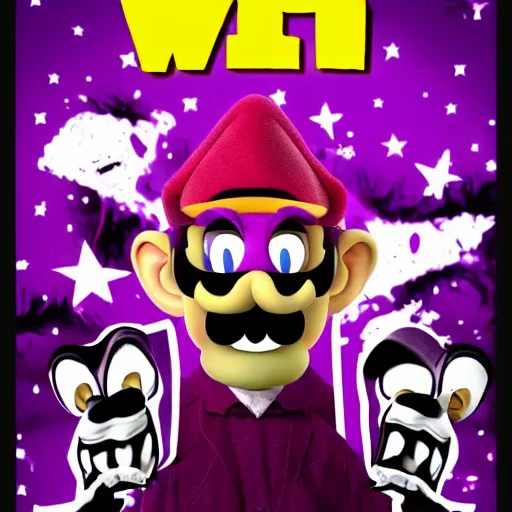 Image similar to waluigi horror movie poster