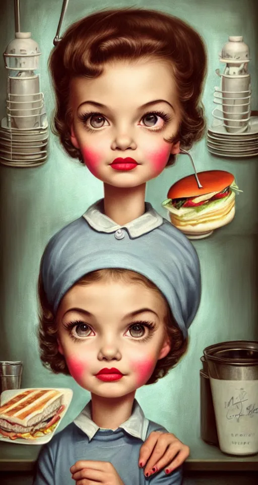 Prompt: closeup profile portrait of a 1 9 5 0 s diner, nicoletta ceccoli, mark ryden, lostfish, max fleischer, hyper realistic, artstation, illustration, digital paint, matte paint, vivid colors, bright, cheerful, detailed and intricate environment