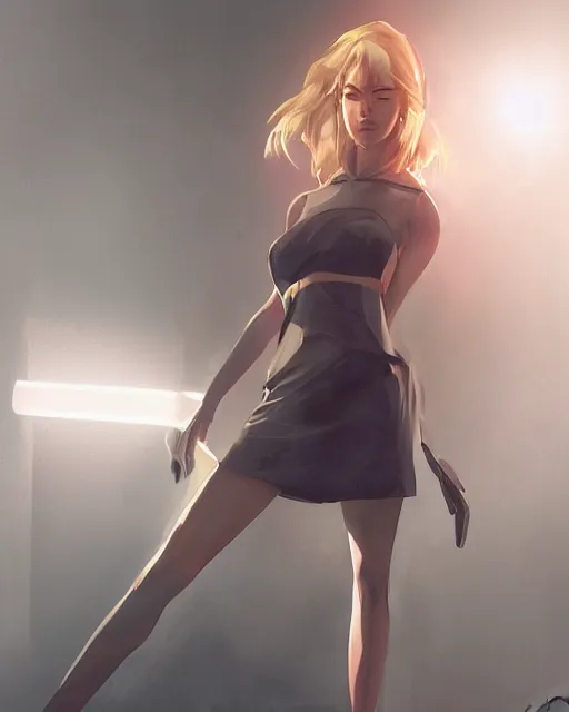 Prompt: yvonne strahovski, sexy outfit, full shot, atmospheric lighting, visible face, perfectly shaded body, by makoto shinkai, stanley artgerm lau, wlop, rossdraws