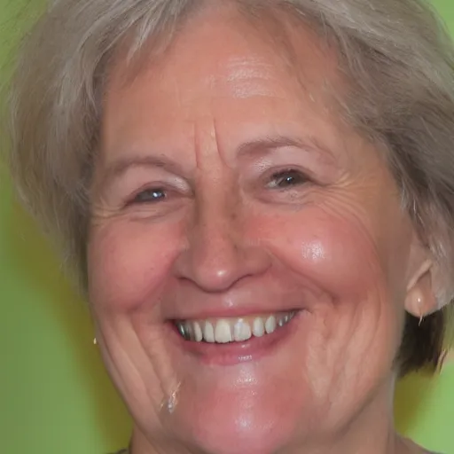 Prompt: cathy wood smiling. Closeup photo