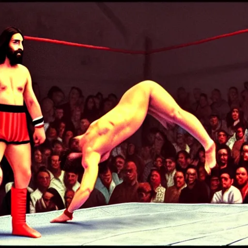Prompt: Jesus at a wrestling match, photorealistic, 4K
