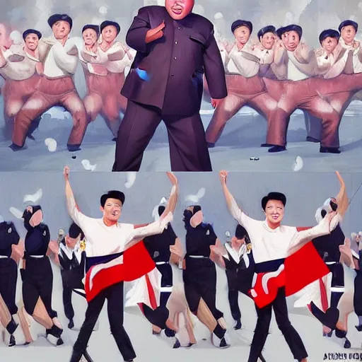 Prompt: kim jong un as kpop idol dancing on the south korean k - pop stage, painting by artgerm, wlop