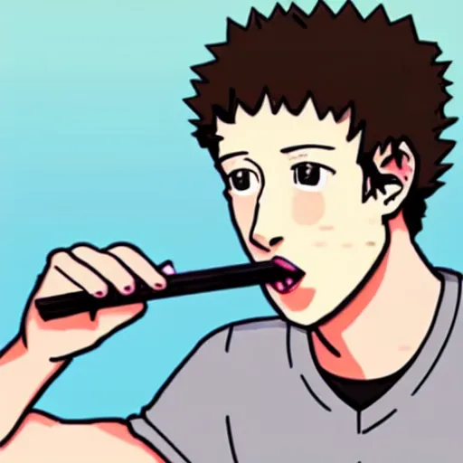 Prompt: anime Mark Zuckerberg putting a sugar cube in his mouth