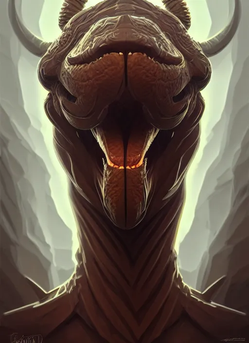 Image similar to anthropomorphic torus head in edgy darkiron camel, intricate, elegant, highly detailed animal monster, digital painting, artstation, concept art, smooth, sharp focus, illustration, art by artgerm, dwayne barlowe, trending on artstation and greg rutkowski and alphonse mucha, 8 k