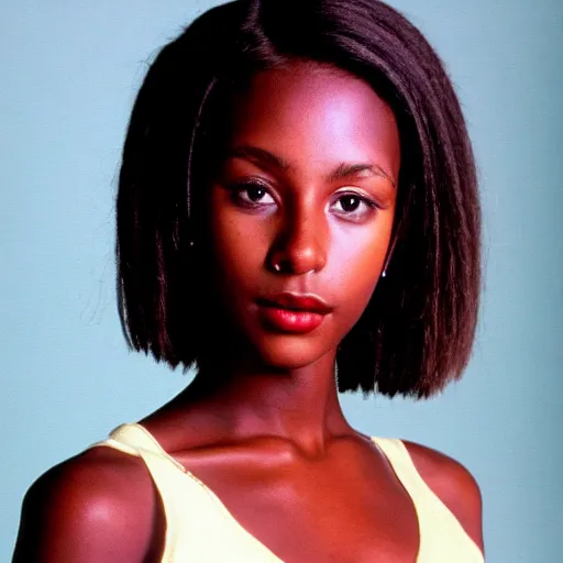 Prompt: photo of a beautiful 1 9 8 7 black young female model