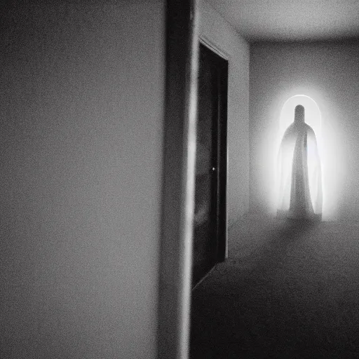 Prompt: Creepy ghost in dirty motel room, red carpet | 70's scratched photo | Aesthetics of Silent Hill game