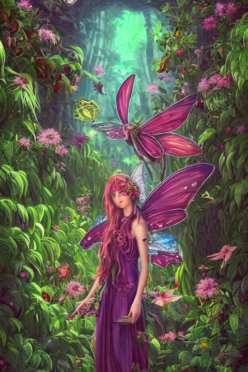 Image similar to book cover | plant fairy | digital painting | highly detailed | vivid colors | cinematic atmosphere | hyper detailed | yutaka kagaya