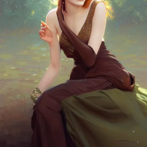 Image similar to beautiful natural mixture of Emma Stone and Emma Roberts, intricate, elegant, highly detailed, digital painting, artstation, concept art, smooth, sharp focus, illustration, art by artgerm and greg rutkowski and alphonse mucha and loish and WLOP