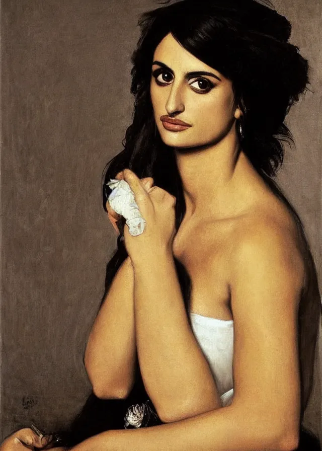 Image similar to portrait of penelope cruz, artwork by caravaggio