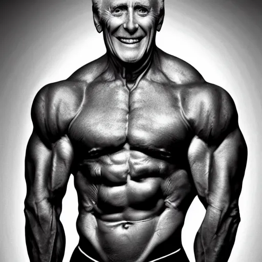 Image similar to Bruce forsythe with the physique of a body builder, hyper realistic, ultra detailed, cinematic, dynamic lighting, photorealistic, refined, intricate, digital art, digital painting, masterpiece, 8k