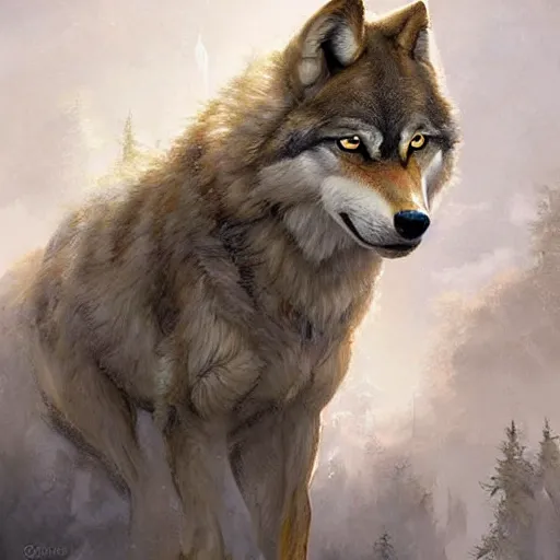 Image similar to for the strength of the pack is the wolf, and the strength of the wolf is the pack, realistic painting, artgerm, greg rutkowski