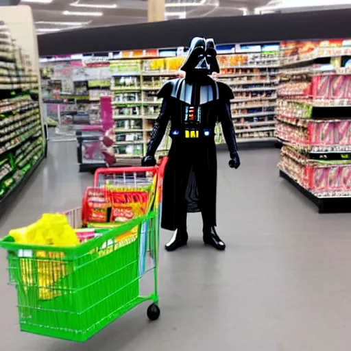 Prompt: darth vader shopping at asda