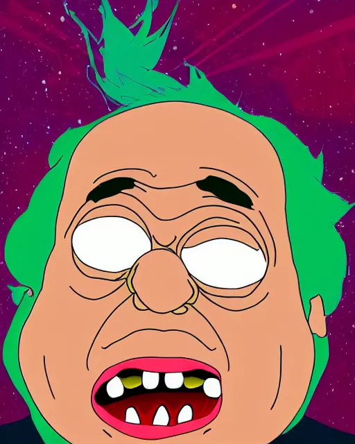 Image similar to Portrait of Danny Devito in the style of Rick & Morty