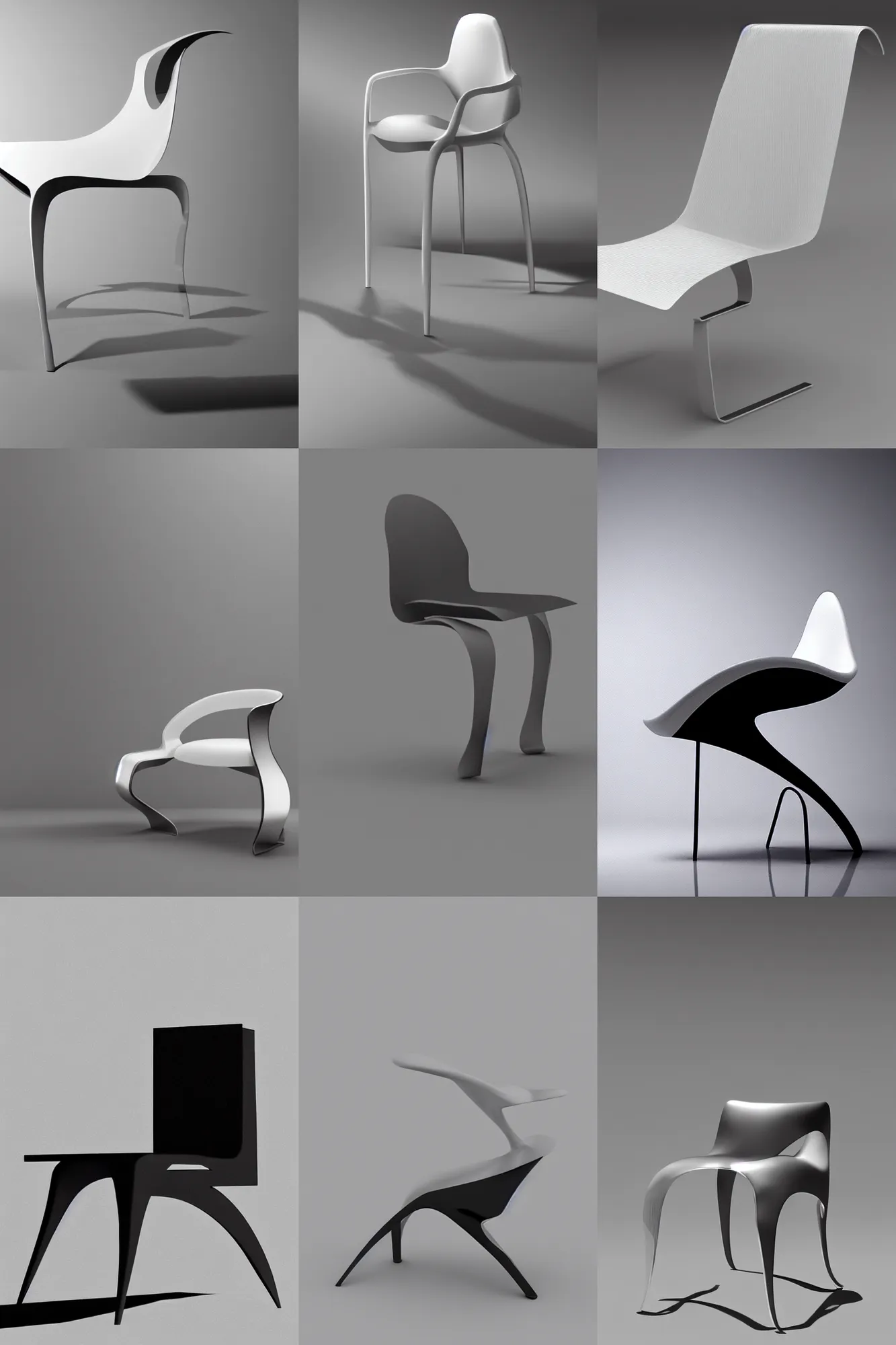 Prompt: rendering of chair, designed by zahahadid