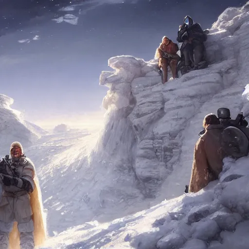 Prompt: a beautiful portrait painting of life on hoth, masterpiece by famous artist nasreddine dinet and eugene de blaas and greg rutkowski and artgerm and wlop, path tracing, artstation