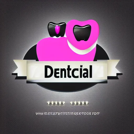 Prompt: a pink vector logo of dental clinic, designed, illustration, black color background