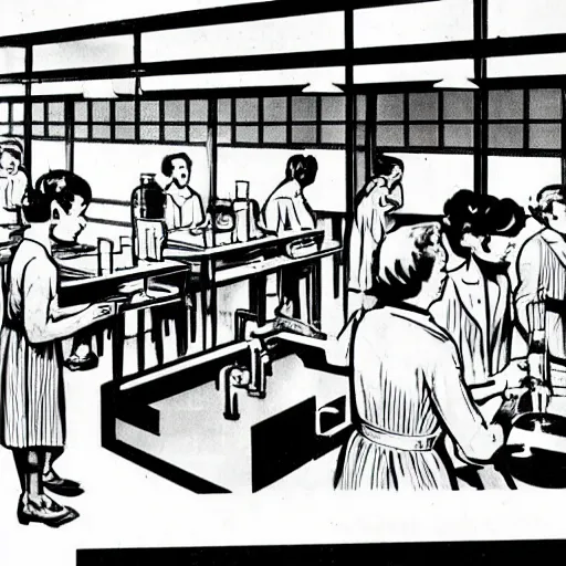 Prompt: 5 0 s era science lab, illustration