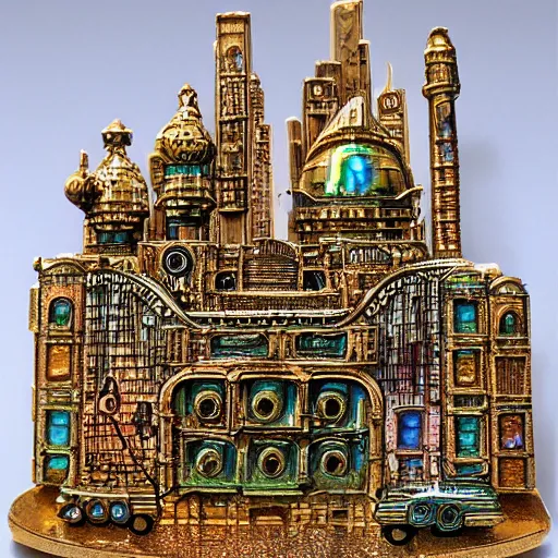 Prompt: colossal steampunk city made of iridescent beetle carapace, ancient middle eastern architecture _n6