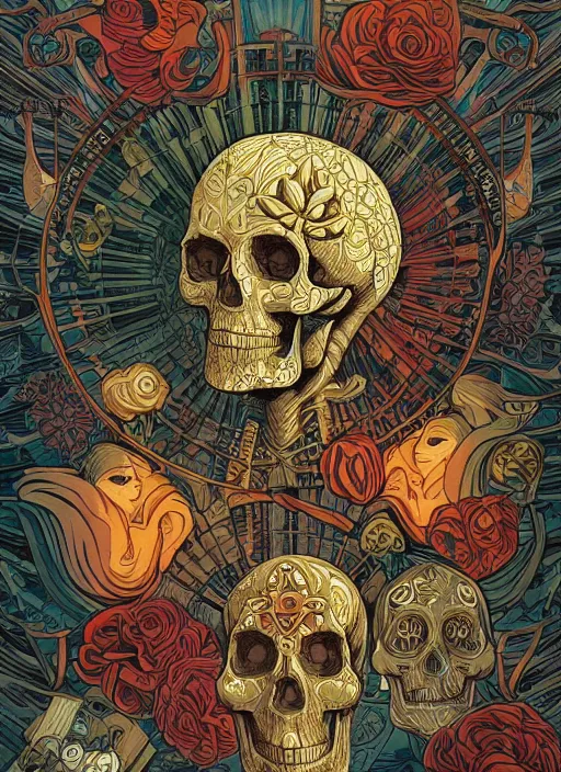 Image similar to the oracle of ancient wisdom surrounded by floral skulls, italian futurism, da vinci, dan mumford, josan gonzalez