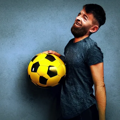 Prompt: man eating soccer ball hyper realistic
