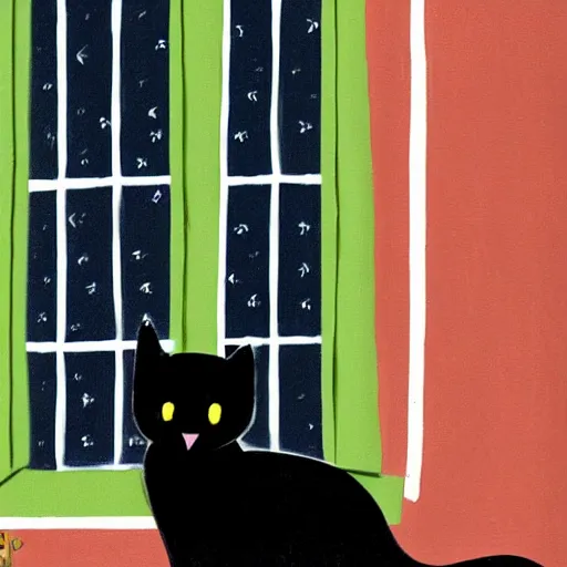 Image similar to sad black cat outside clawing at window, by Tom hammick