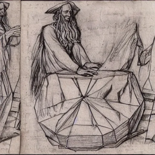 Prompt: sketches of Leonardo DaVinci explaining Stable Diffusion