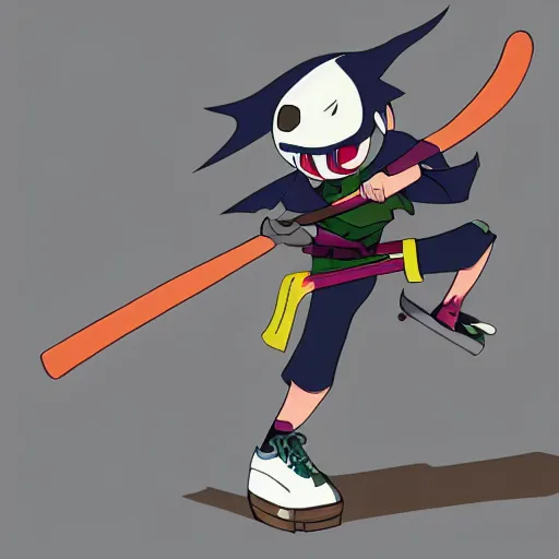 Image similar to skater character with katana in hands, cartoon stylised proportions by hiroyuki imaishi 今 石 洋 之 gainax studio trigger and yoh yoshinari animation art