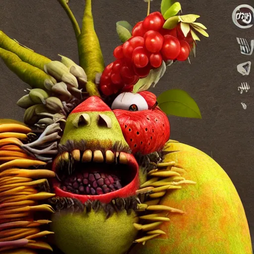 Prompt: giuseppe arcimboldo, fruit monster, unreal engine, new scifi movie