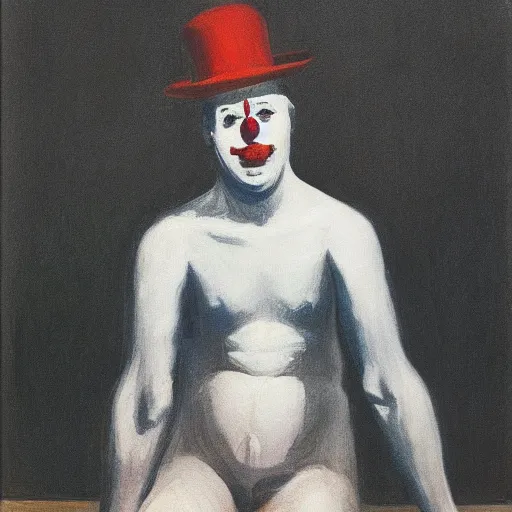 Image similar to “ edward hopper ’ s sad clown in the pose of stanczyk ”