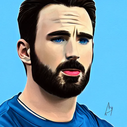 Image similar to portrait of chris evans, highly detailed, centered, solid color background, digital painting