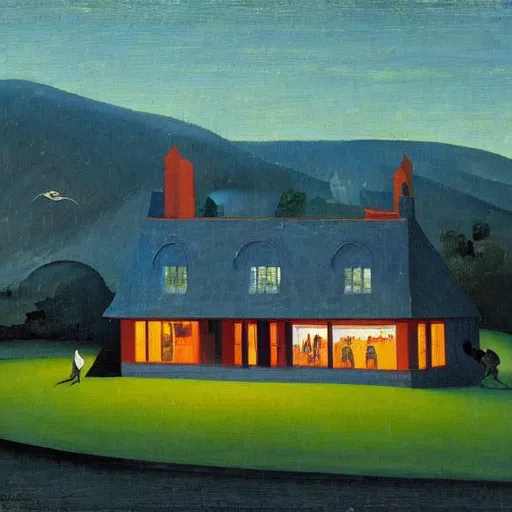 Prompt: oil painting by hieronymous bosch of edward hopper's nighthawks.