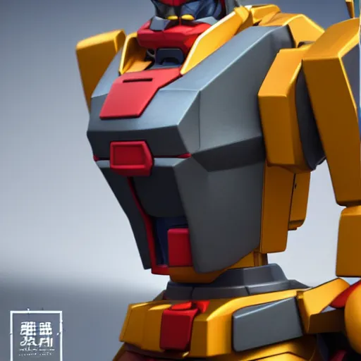 Image similar to hyperrealistic 3 d render of a bust of a gundam created by yuuki morita and ludvig holmen, brilliantly colored, octane render, 3 d animated, unreal engine 5, volumetric lighting, hdr, cinematic atmosphere, smooth surface, 8 k